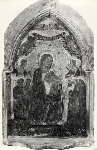 Anonimo — Pseudo Ambrogio di Baldese (?) - sec. XIV/ XV - Madonna con Bambino in trono e santi — insieme